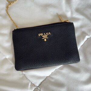 Prada Black Textured Leather Pouch with Gold Chain